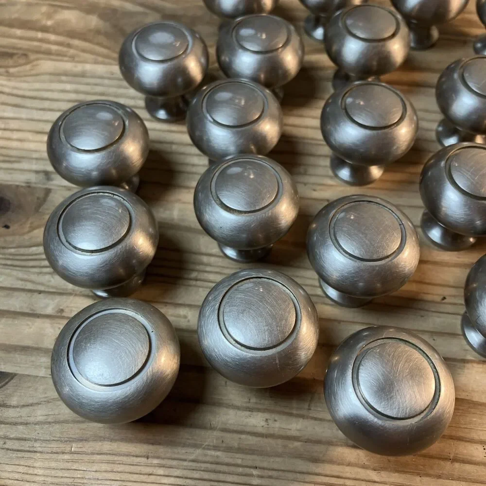 Lot Of 24 1.25 In Brushed Nickel Round Knob Heavy No Screws Previously Used